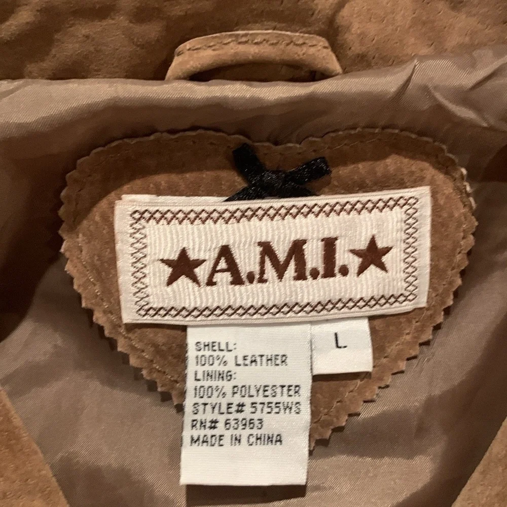A.M.I Light Brown 100% Leather Jacket Size Large - Picture 12 of 16